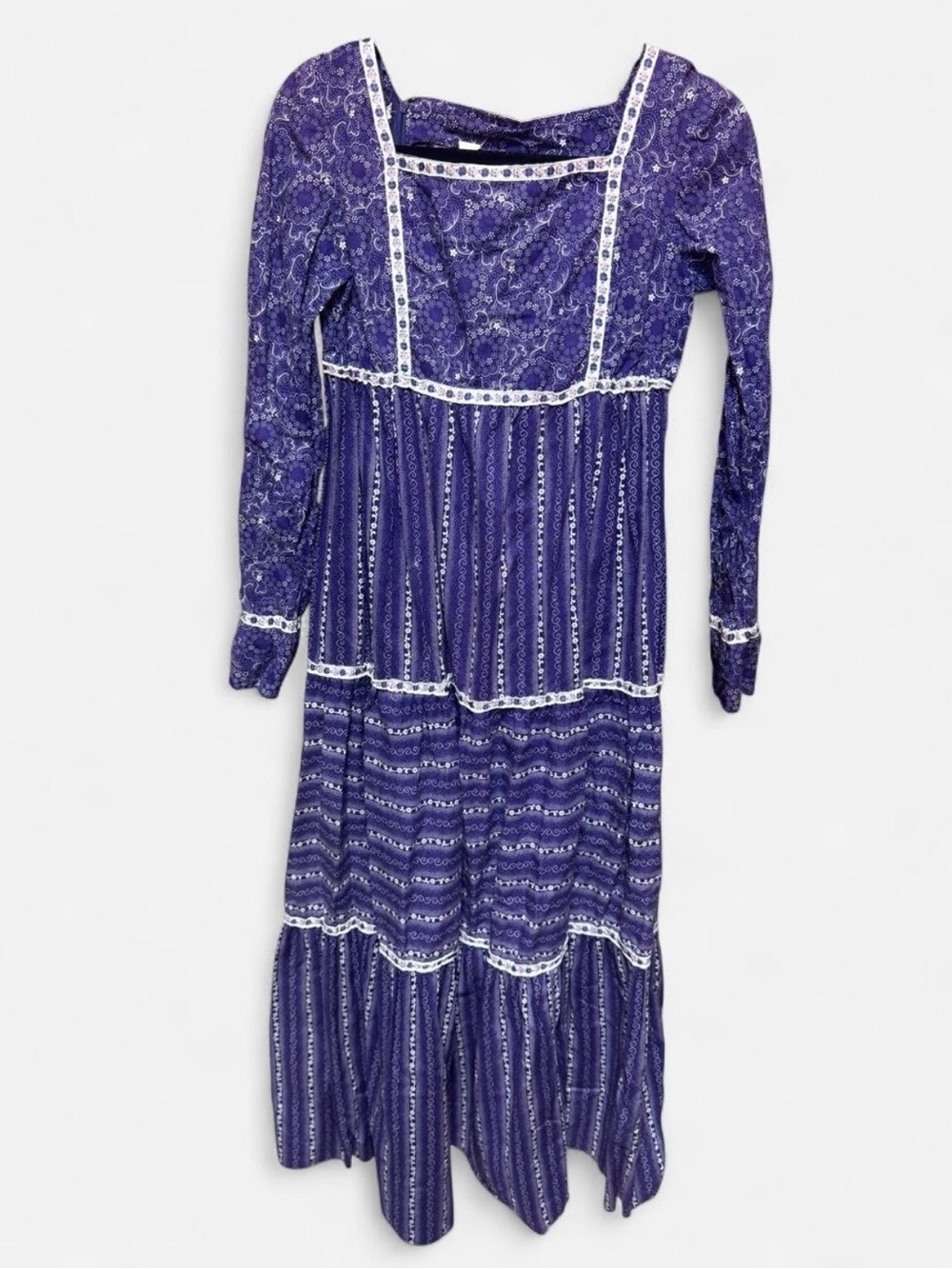 Vintage 1960’s Purple Patterned Long Sleeved Maxi Peasant Dress